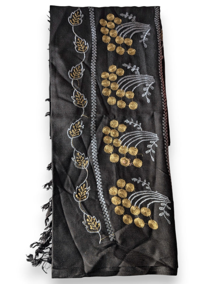 Handmade Women Wool Shawl Wrap Embroidered Design Garden Black 1