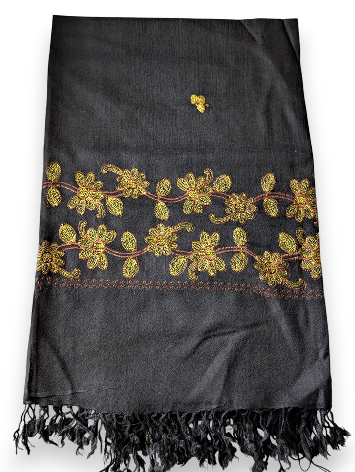 Handmade Women Wool Shawl Wrap Embroidered Design Garden Black 2