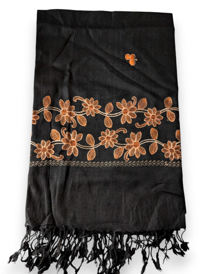 Handmade Women Wool Shawl Wrap Embroidered Design Garden Black 5