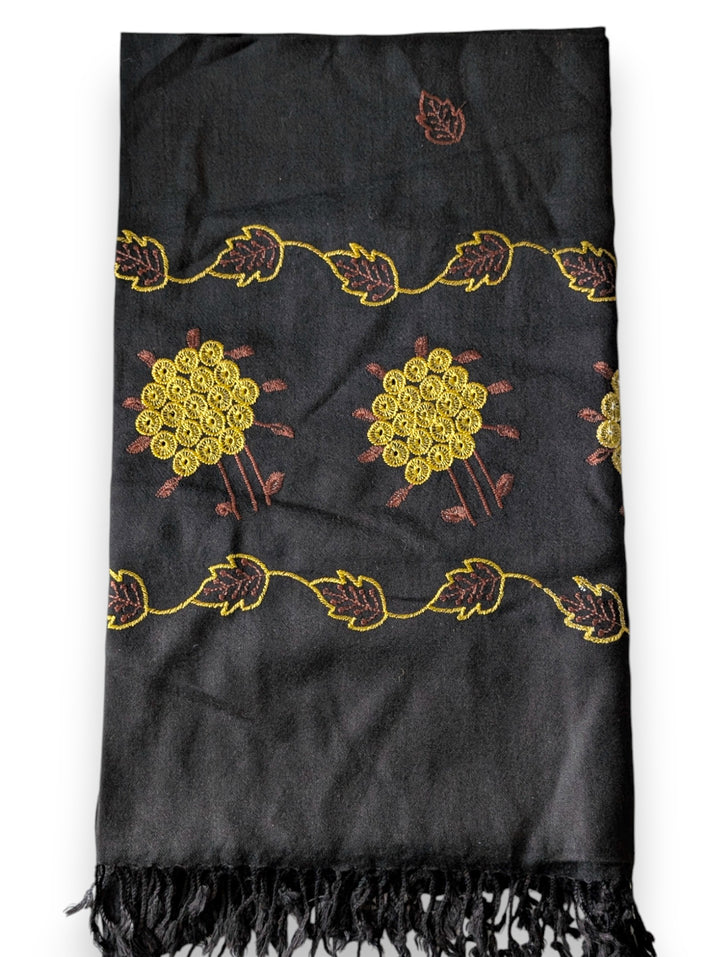 Handmade Women Wool Shawl Wrap Embroidered Design Garden Black 6