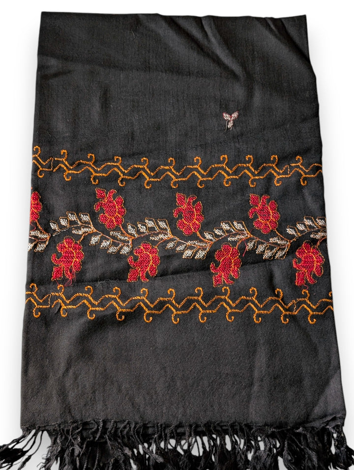 Handmade Women Wool Shawl Wrap Embroidered Design Garden Black 7