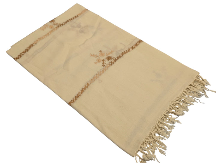 Handmade Women Wool Shawl Wrap Embroidered Design Floral Border Beige 7