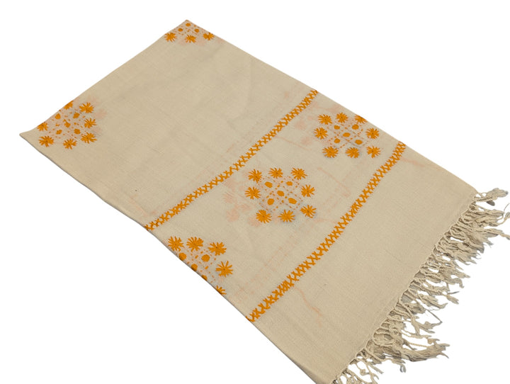 Handmade Women Wool Shawl Wrap Embroidered Design Floral Border Beige 3