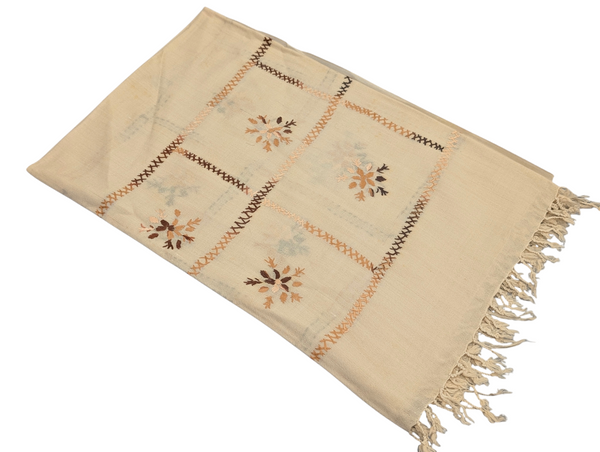 Handmade Women Wool Shawl Wrap Embroidered Design Floral Beige