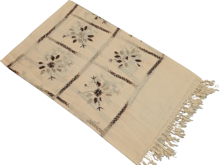 Handmade Women Wool Shawl Wrap Embroidered Design Floral Beige 1