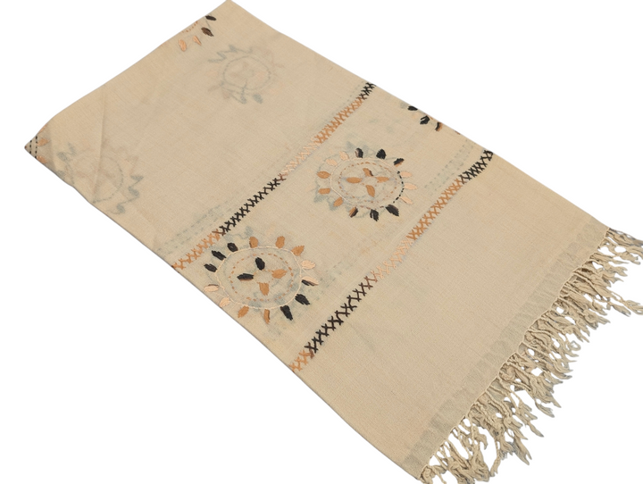 Handmade Women Wool Shawl Wrap Embroidered Design Floral Beige 2