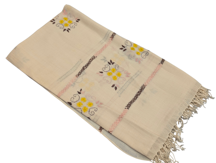 Handmade Women Wool Shawl Wrap Embroidered Design Floral Beige 3