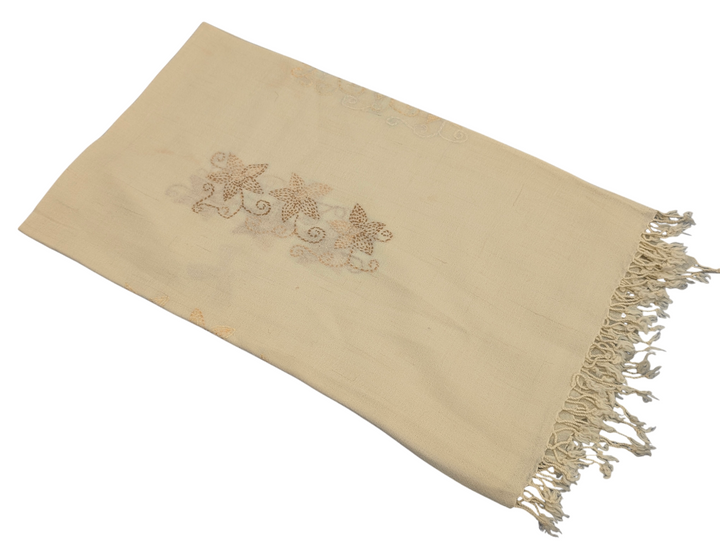 Handmade Women Wool Shawl Wrap Embroidered Design Floral Beige 5