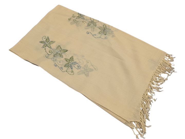 Handmade Women Wool Shawl Wrap Embroidered Design Floral Beige 6