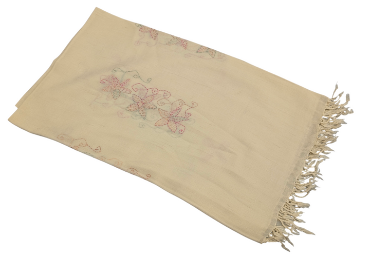 Handmade Women Wool Shawl Wrap Embroidered Design Floral Beige 8