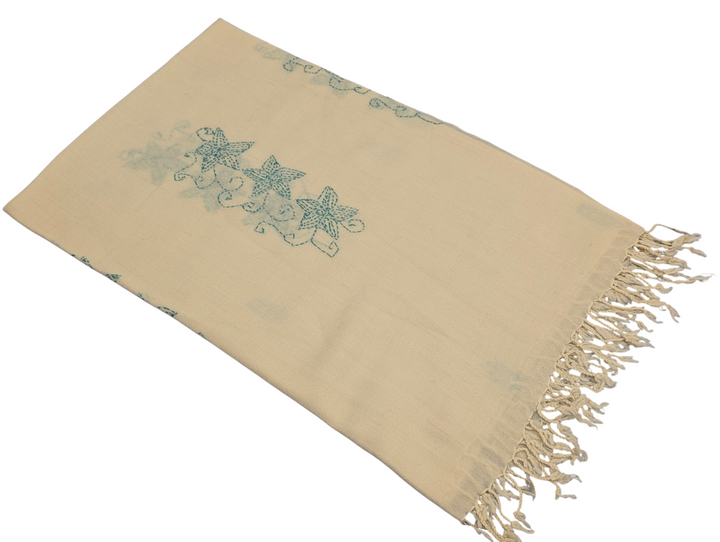 Handmade Women Wool Shawl Wrap Embroidered Design Floral Beige 9