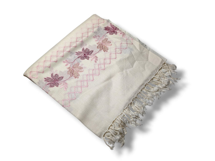 Handmade Women Wool Shawl Wrap Embroidered Design Bloomingdale White 5