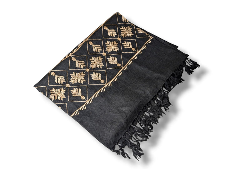 Handmade Women Wool Shawl Wrap Embroidered Design Petal Black 8