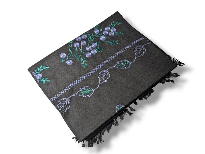 Handmade Women Wool Shawl Wrap Embroidered Design Petal Black 3