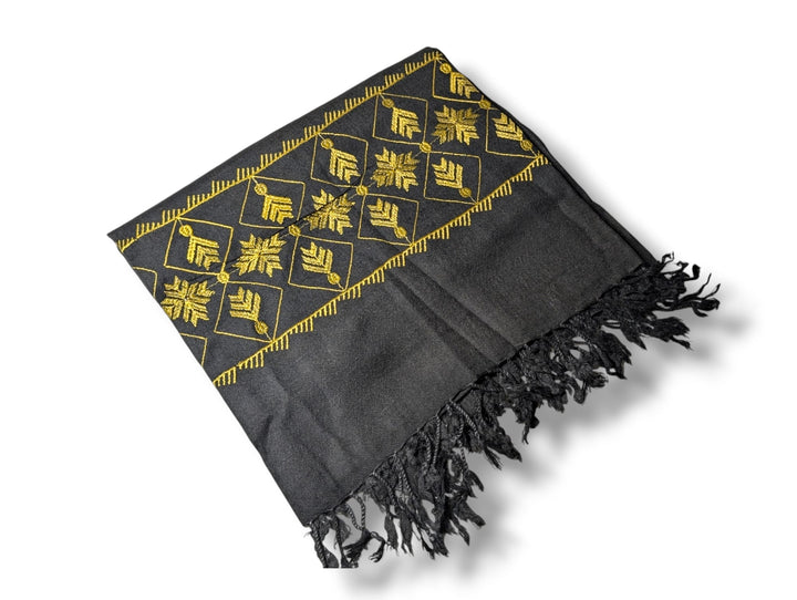 Handmade Women Wool Shawl Wrap Embroidered Design Petal Black 2