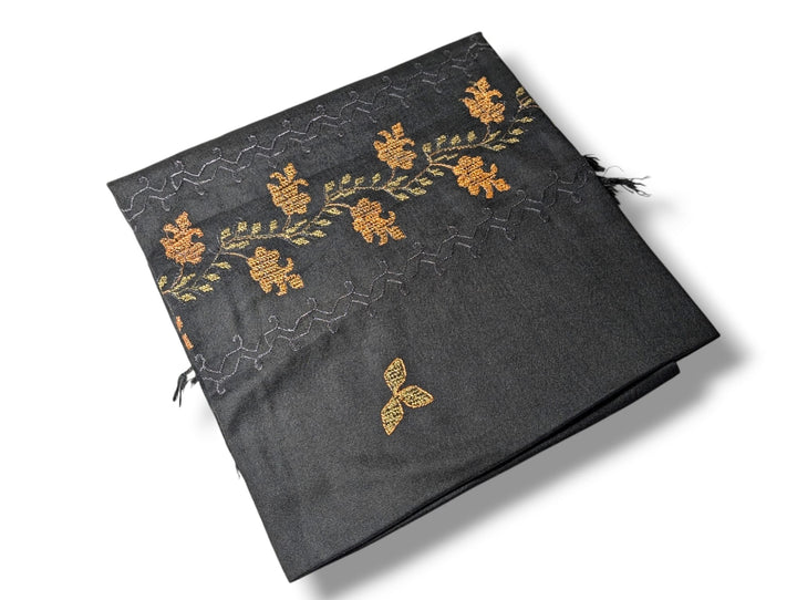 Handmade Women Wool Shawl Wrap Embroidered Design Petal Black 6