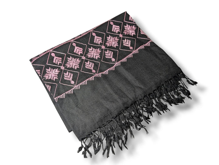 Handmade Women Wool Shawl Wrap Embroidered Design Petal Black 9