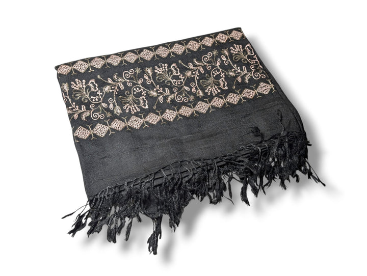 Handmade Women Wool Shawl Wrap Embroidered Design Turkish Black 4