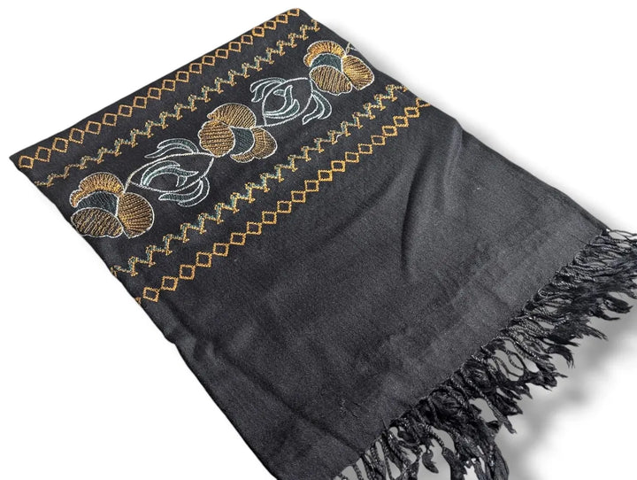 Handmade Women Wool Shawl Wrap Embroidered Design Turkish Black 6