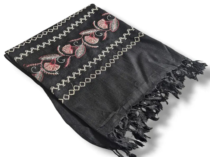 Handmade Women Wool Shawl Wrap Embroidered Design Turkish Black 8