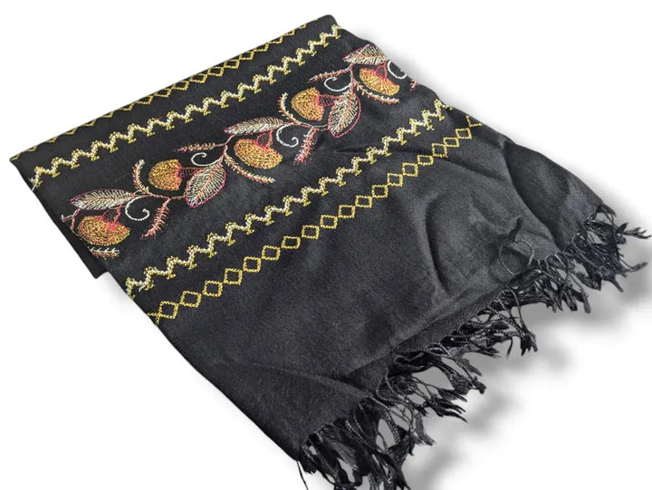 Handmade Women Wool Shawl Wrap Embroidered Design Turkish Black 7