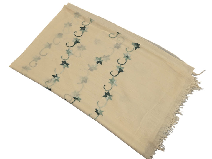 Handmade Women Wool Shawl Wrap Embroidered Design Off White Vine Floral 1