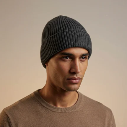 Wool Beanie with Cotton Lining for Hypoallergenic and Sensitive Skin (Black)