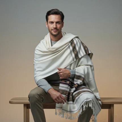 Tribal Shawl Wrap for Meditation, Camping and All Other Occasions (White)