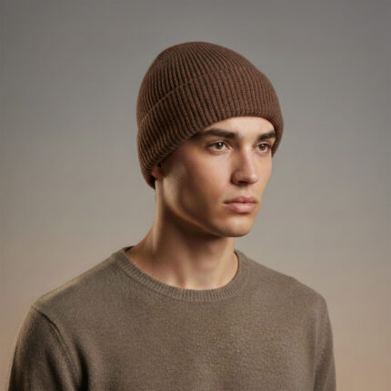 Wool Beanie with Cotton Lining for Hypoallergenic and Sensitive Skin (Dark Brown)